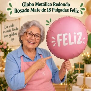 RI-0008919 Globo Metálico Redondo Rosado Mate de 18 Pulgadas Feliz