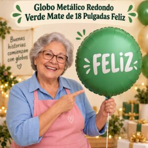 RI-0008920 Globo Metálico Redondo Verde Mate de 18 Pulgadas Feliz