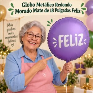 RI-0008921 Globo Metálico Redondo Morado Mate de 18 Pulgadas Feliz