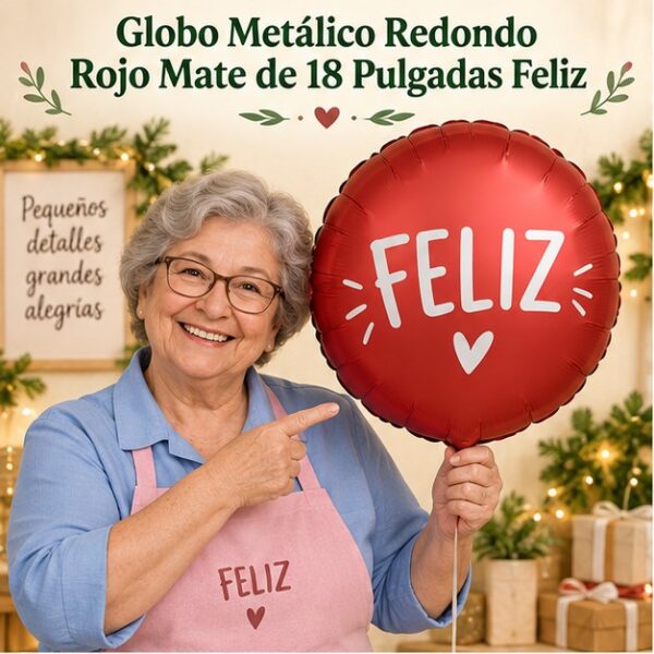 RI-0008922 Globo Metálico Redondo Rojo Mate de 18 Pulgadas Feliz