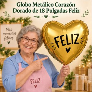 RI-0008924 Globo Metálico Corazón Dorado de 18 Pulgadas Feliz