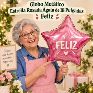 RI-0008928 Globo Metálico Estrella Rosada Ágata de 18 Pulgadas Feliz