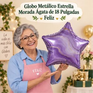 RI-0008930 Globo Metálico Estrella Morada Ágata de 18 Pulgadas Feliz