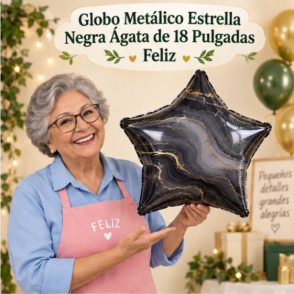 RI-0008931 Globo Metálico Estrella Negra Ágata de 18 Pulgadas Feliz