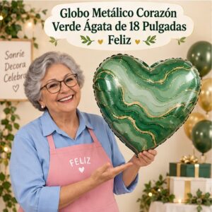 RI-0008932 Globo Metálico Corazón Verde Ágata de 18 Pulgadas Feliz