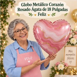RI-0008933 Globo Metálico Corazón Rosado Ágata de 18 Pulgadas Feliz