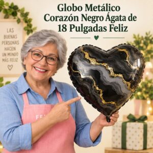RI-0008936 Globo Metálico Corazón Negro Ágata de 18 Pulgadas Feliz
