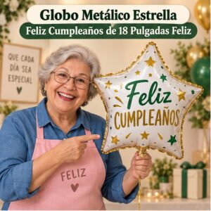 RI-0008938 Globo Metálico Estrella Feliz Cumpleaños de 18 Pulgadas Feliz