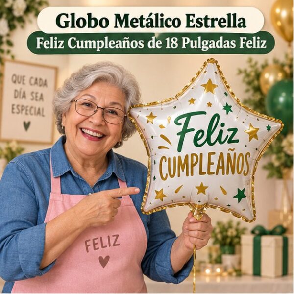 RI-0008938 Globo Metálico Estrella Feliz Cumpleaños de 18 Pulgadas Feliz