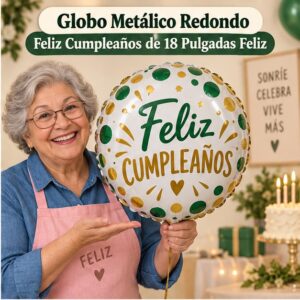 RI-0008939 Globo Metálico Redondo Feliz Cumpleaños de 18 Pulgadas Feliz