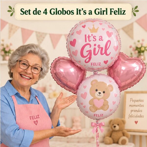 RI-0008945 Set de 4 Globos It’s a Girl Feliz