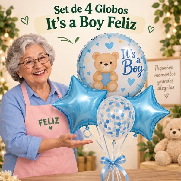 RI-0008946 Set de 4 Globos It’s a Boy Feliz