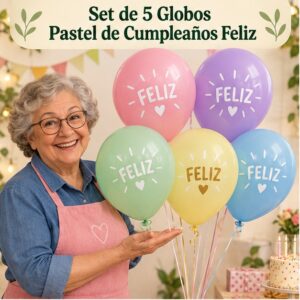 RI-0008950 Set de 5 Globos Pastel de Cumpleaños Feliz