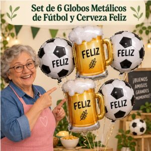 RI-0008953 Set de 6 Globos Metálicos de Fútbol y Cerveza Feliz