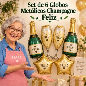 RI-0008954 Set de 6 Globos Metálicos Champagne Feliz