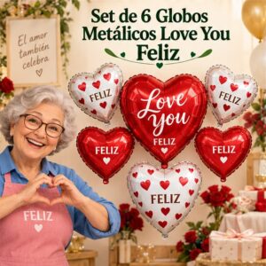RI-0008956 Set de 6 Globos Metálicos Love You Feliz