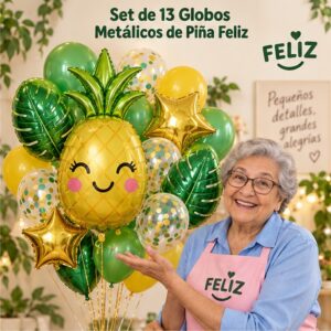 RI-0008965 Set de 13 Globos Metálicos de Piña Feliz