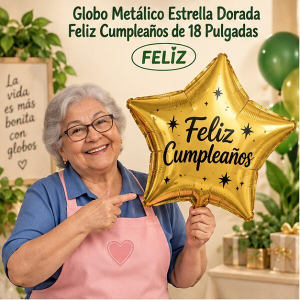RI-0008968 Globo Metálico Estrella Dorada Feliz Cumpleaños de 18 Pulgadas Feliz