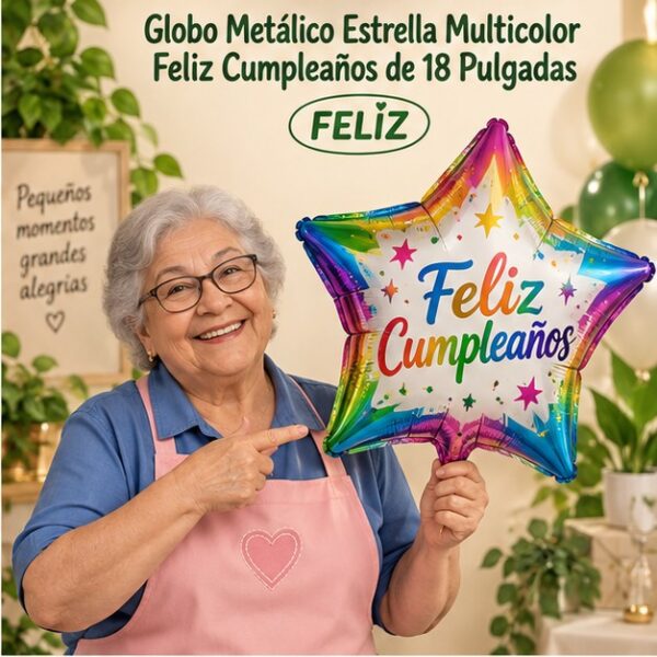 RI-0008969 Globo Metálico Estrella Multicolor Feliz Cumpleaños de 18 Pulgadas Feliz