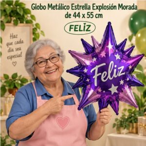 RI-0008971 Globo Metálico Estrella Explosión Morada de 44 x 55 cm Feliz
