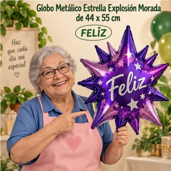 RI-0008971 Globo Metálico Estrella Explosión Morada de 44 x 55 cm Feliz
