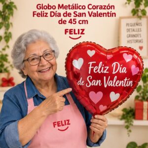 RI-0008973 Globo Metálico Corazón Feliz Día de San Valentín de 45 cm Feliz