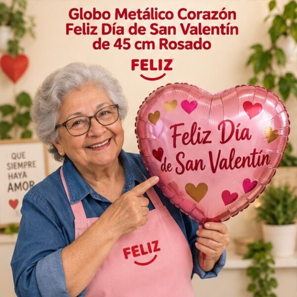 RI-0008974 Globo Metálico Corazón Feliz Día de San Valentín de 45 cm Rosado Feliz