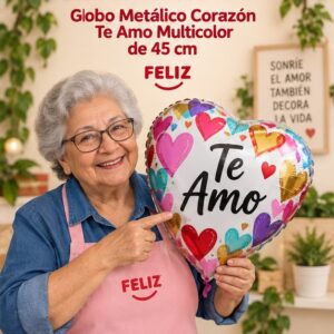 RI-0008975 Globo Metálico Corazón Te Amo Multicolor de 45 cm Feliz