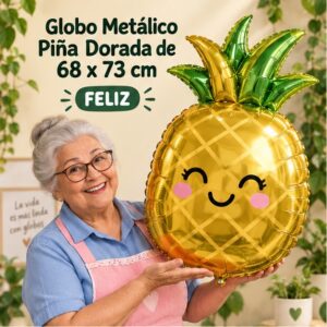 RI-0008976 Globo Metálico Piña Dorada de 68 x 73 cm Feliz