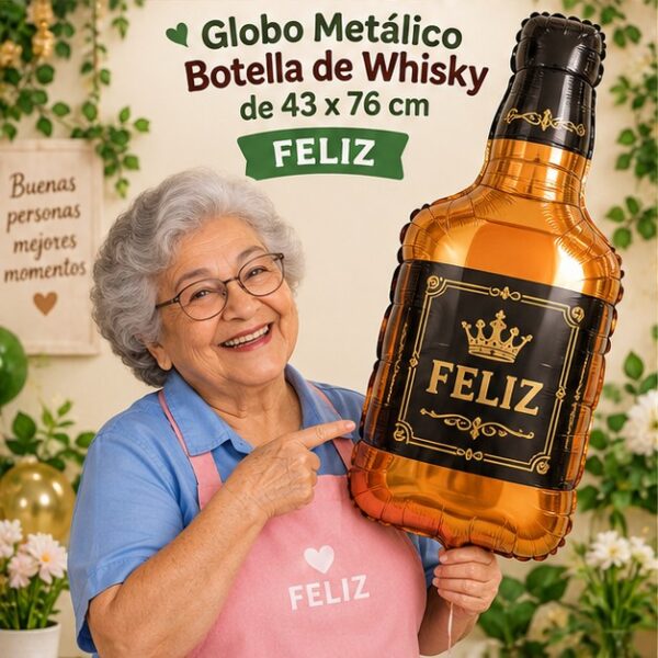 RI-0008982 Globo Metálico Botella de Whisky de 43 x 76 cm Feliz