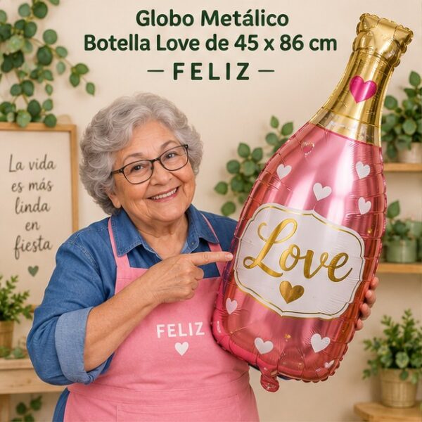 RI-0008984 Globo Metálico Botella Love de 45 x 86 cm Feliz