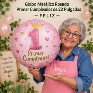 RI-0008985 Globo Metálico Rosado Primer Cumpleaños de 22 Pulgadas Feliz