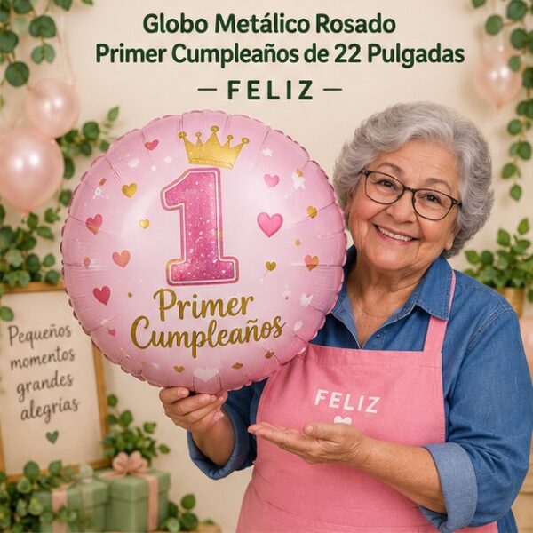 RI-0008985 Globo Metálico Rosado Primer Cumpleaños de 22 Pulgadas Feliz