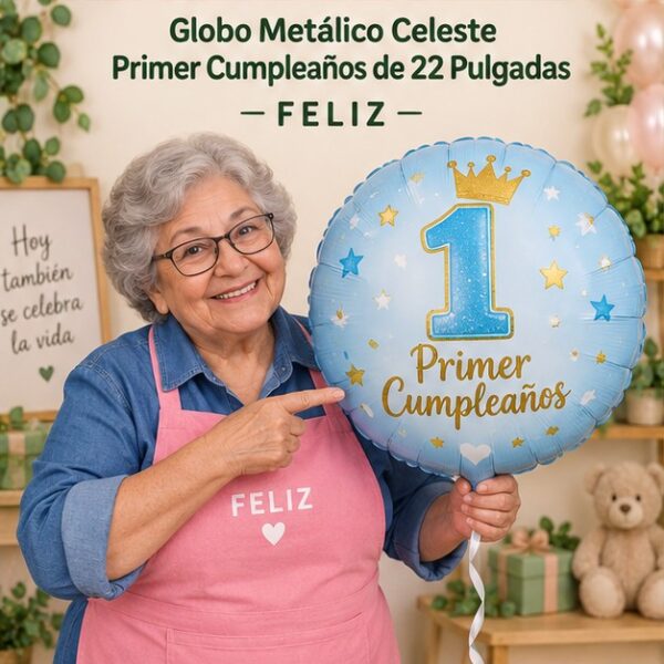 RI-0008986 Globo Metálico Celeste Primer Cumpleaños de 22 Pulgadas Feliz