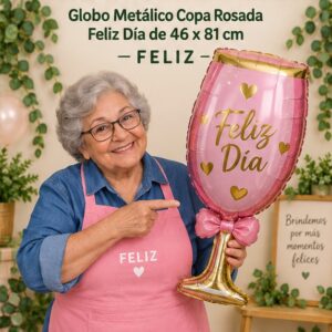 RI-0008987 Globo Metálico Copa Rosada Feliz Día de 46 x 81 cm Feliz