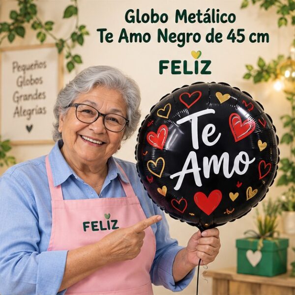RI-0008988 Globo Metálico Te Amo Negro de 45 cm Feliz