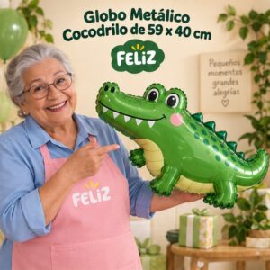 RI-0008992 Globo Metálico Cocodrilo de 59 x 40 cm Feliz