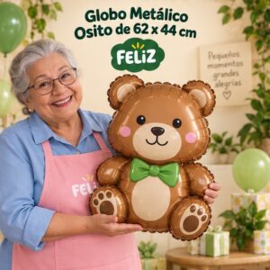 RI-0008994 Globo Metálico Osito de 62 x 44 cm Feliz