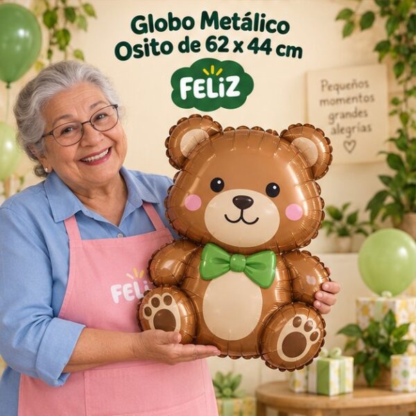 RI-0008994 Globo Metálico Osito de 62 x 44 cm Feliz