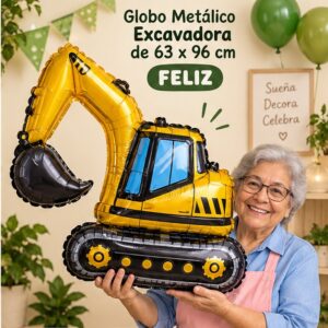 RI-0008997 Globo Metálico Excavadora de 63 x 96 cm Feliz