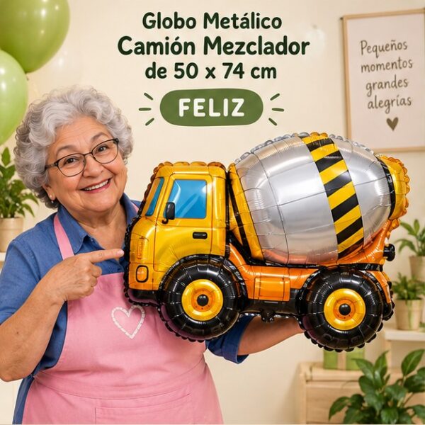 RI-0009000 Globo Metálico Camión Mezclador de 50 x 74 cm Feliz