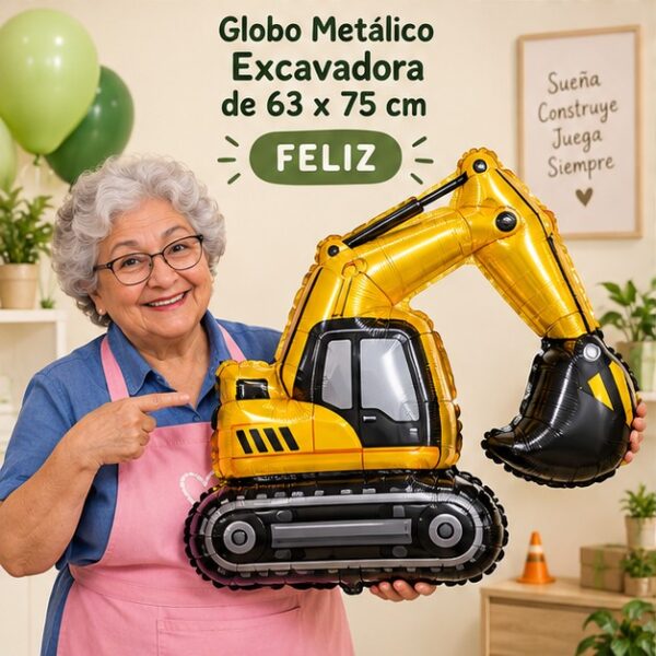 RI-0009002 Globo Metálico Excavadora de 63 x 75 cm Feliz