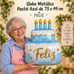 RI-0009005 Globo Metálico Pastel Azul de 73 x 49 cm Feliz