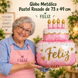 RI-0009006 Globo Metálico Pastel Rosado de 73 x 49 cm Feliz