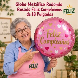 RI-0009008 Globo Metálico Redondo Rosado Feliz Cumpleaños de 18 Pulgadas Feliz