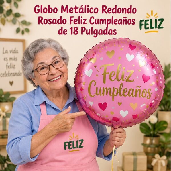 RI-0009008 Globo Metálico Redondo Rosado Feliz Cumpleaños de 18 Pulgadas Feliz