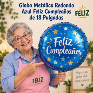 RI-0009009 Globo Metálico Redondo Azul Feliz Cumpleaños de 18 Pulgadas Feliz
