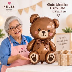 RI-0009012 Globo Metálico Osito Café de 42,5 x 24 cm Feliz