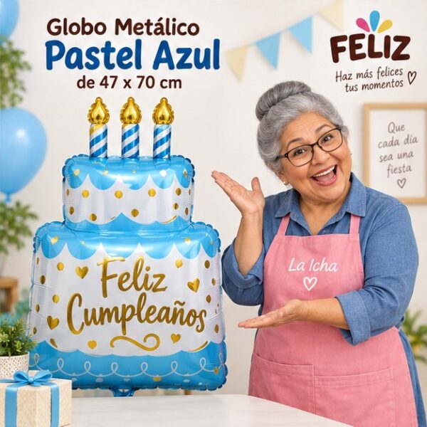 RI-0009017 Globo Metálico Pastel Azul de 47 x 70 cm Feliz