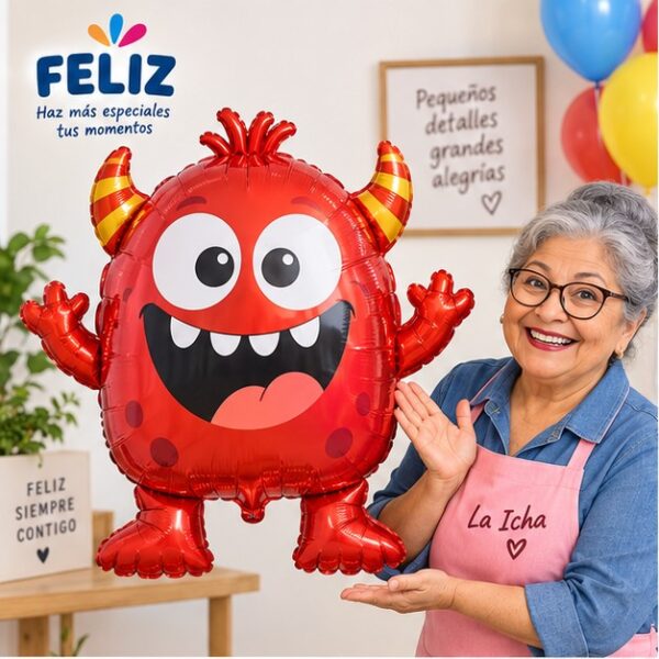 RI-0009022 Globo Metálico Monstruo Rojo de 66,5 x 58 cm Feliz